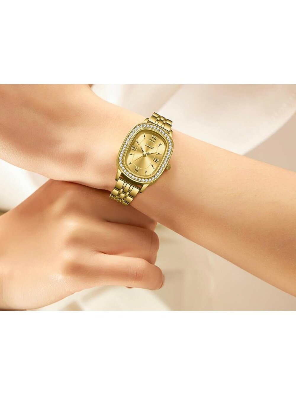 Women's Gold Waterproof Dainty Diamond Oval Analog Luxury Fashion Wrist Watches - Picture 2 of 4